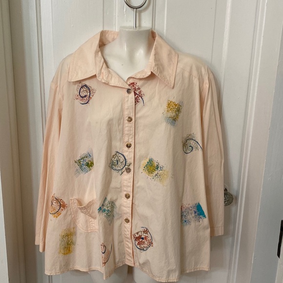 Original Handmade Smock Style Button Down Blouse Top by Designer Jeanie O’Neill. - Picture 2 of 7